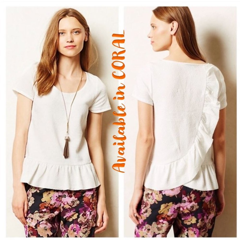 Anthro POSTAGE STAMP Cascata Peplum Top in Coral - Picture 6 of 6